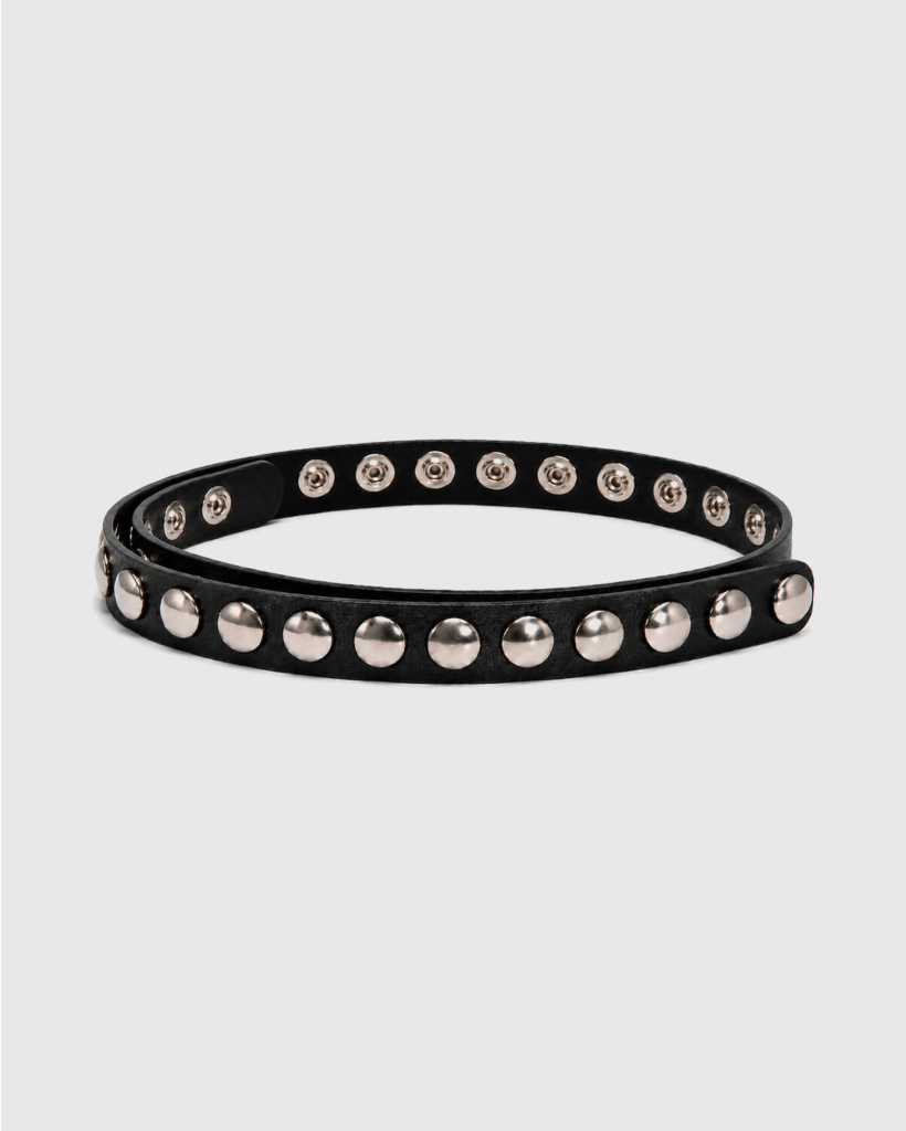 Click Leather Belt with Studs Black/Silver