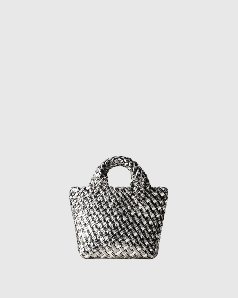 St. Barths Small Tote Double Weave Metallic Pewter