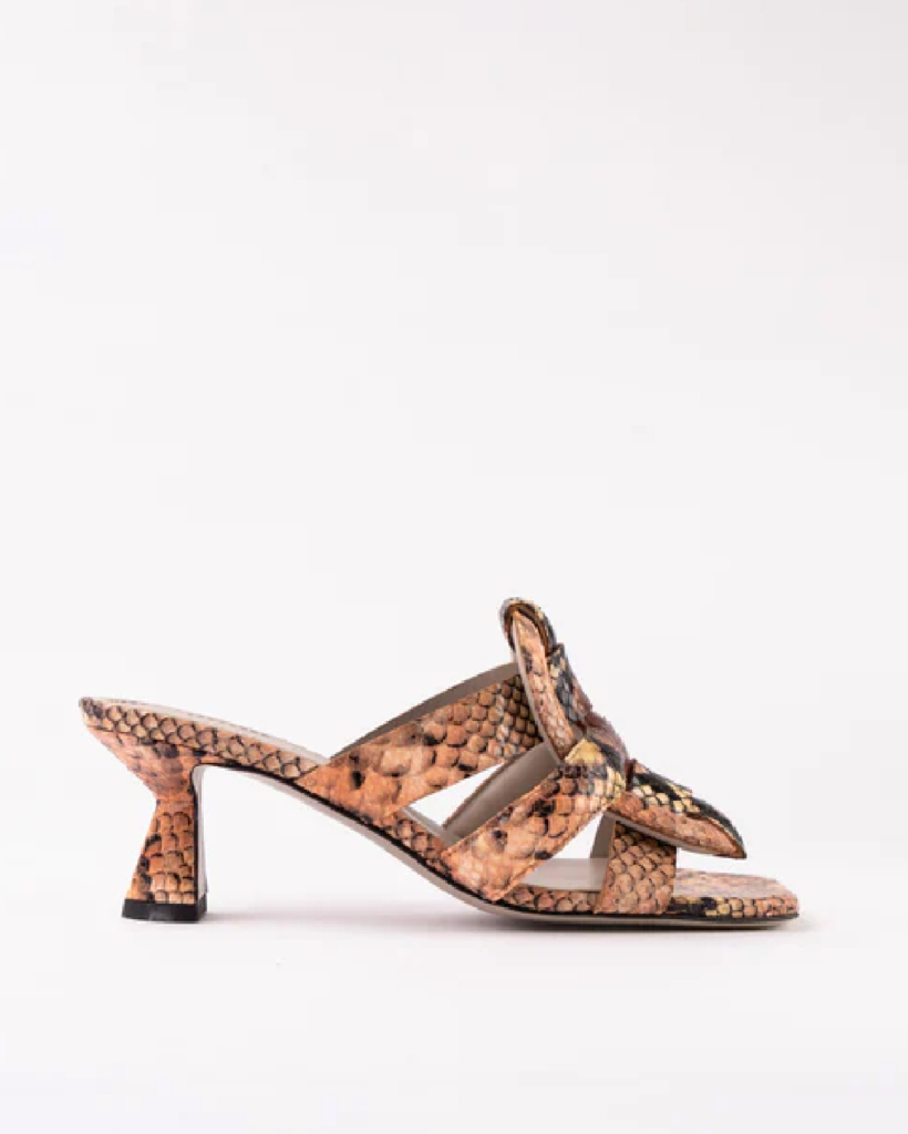 Mules Mid Heel Romy Tan Python