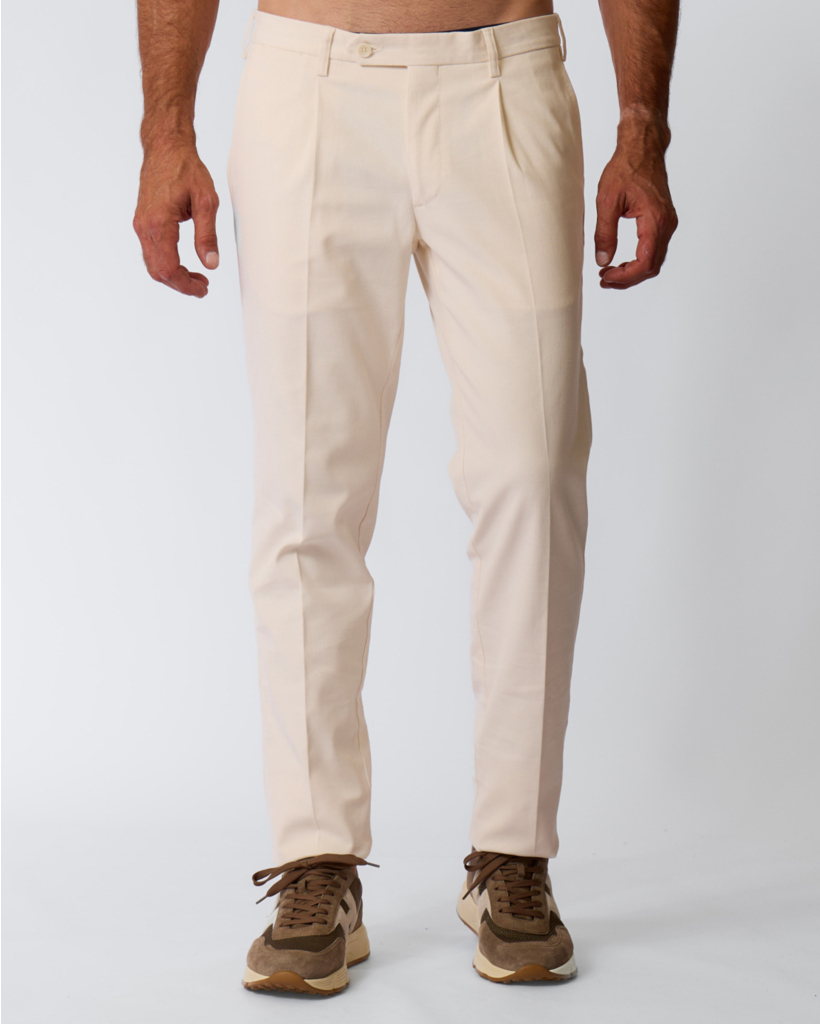 Pleated Denim Trousers in Off-White