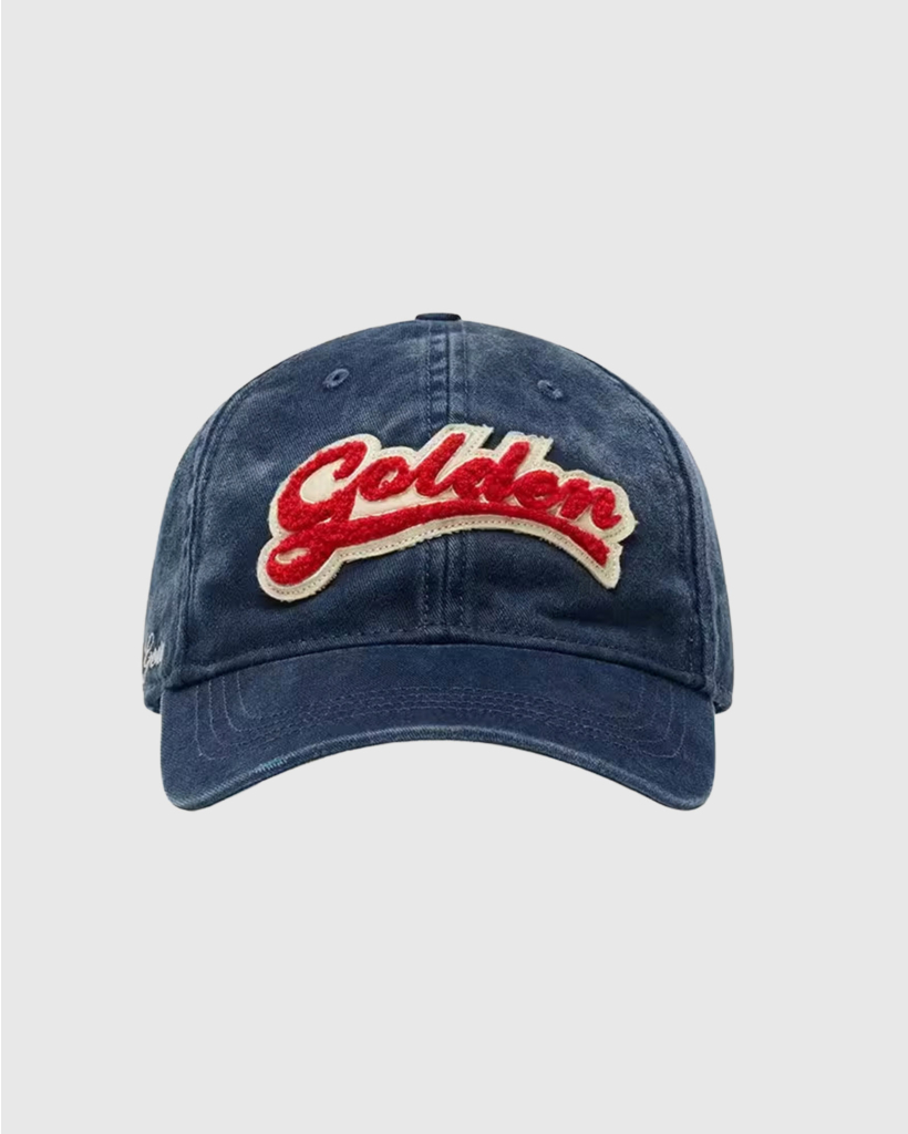 Denim Baseball Cap with Red 'Golden' Patch