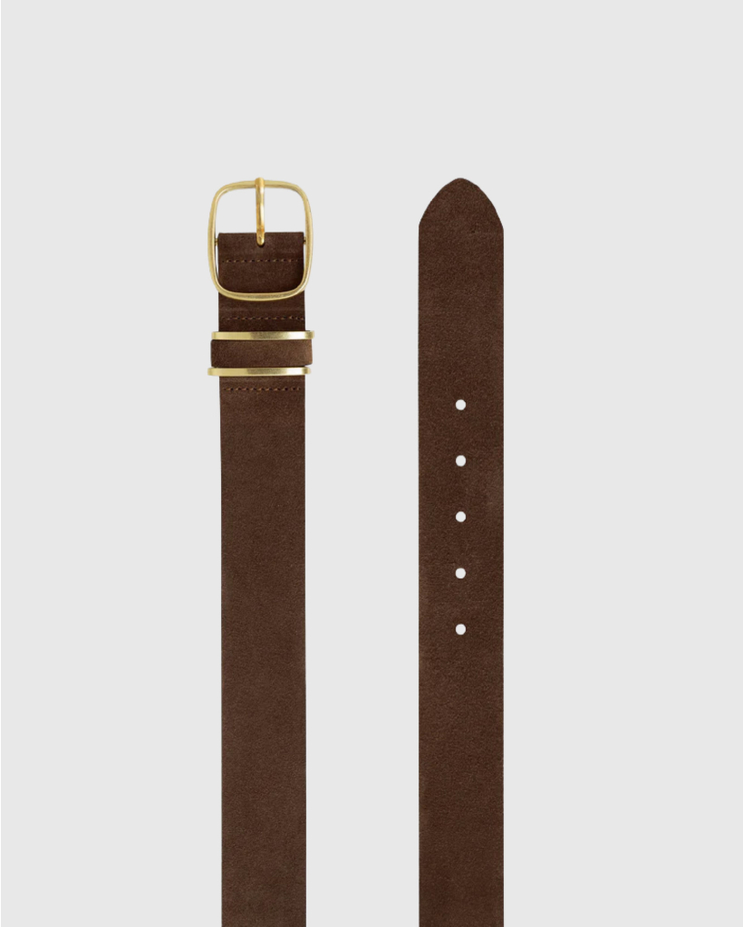 Leather Belt with Gold Metal Details, Maroon