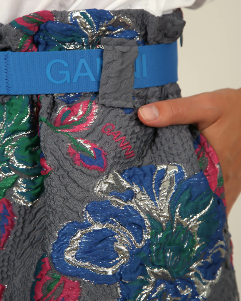 Ganni Crinkled Jacquard High-Rise Paper-Bag Miniskirt