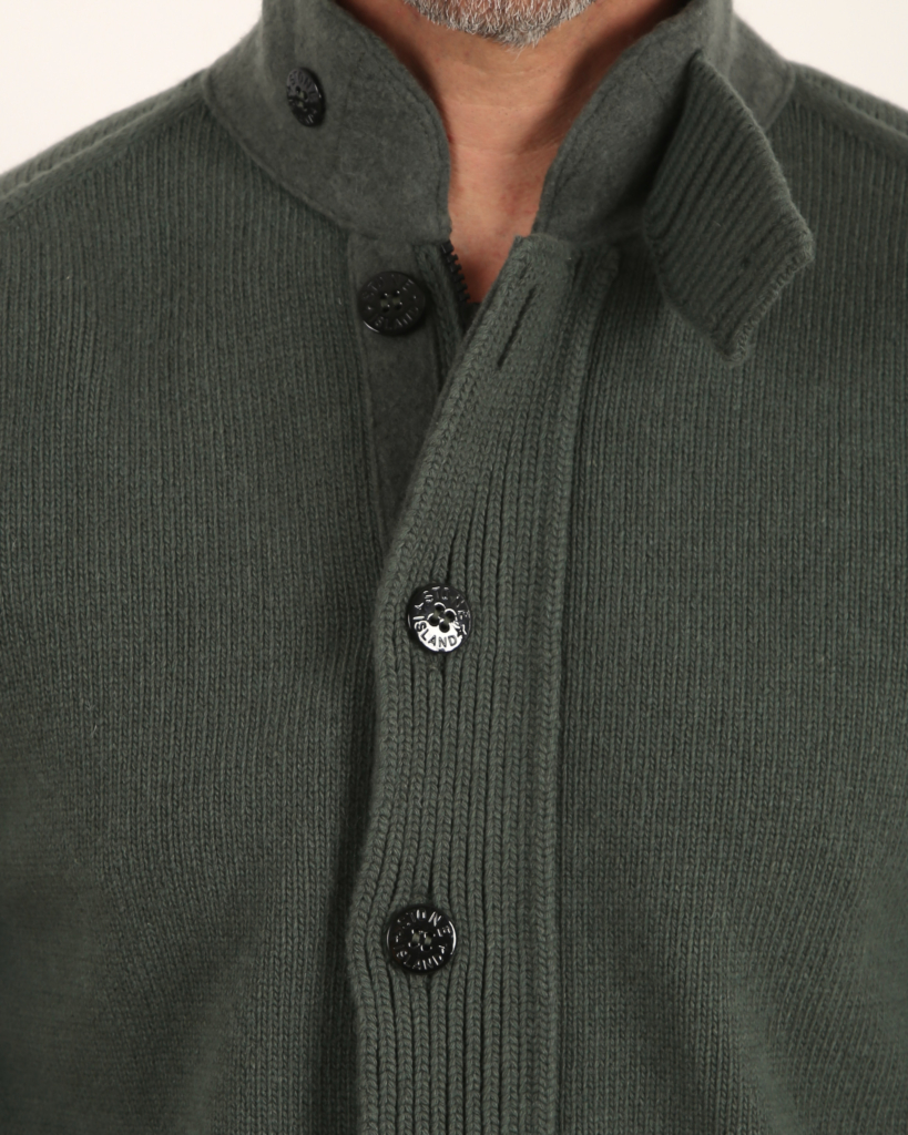 Stone Island Knitted Cardigan Salvia with logo patch