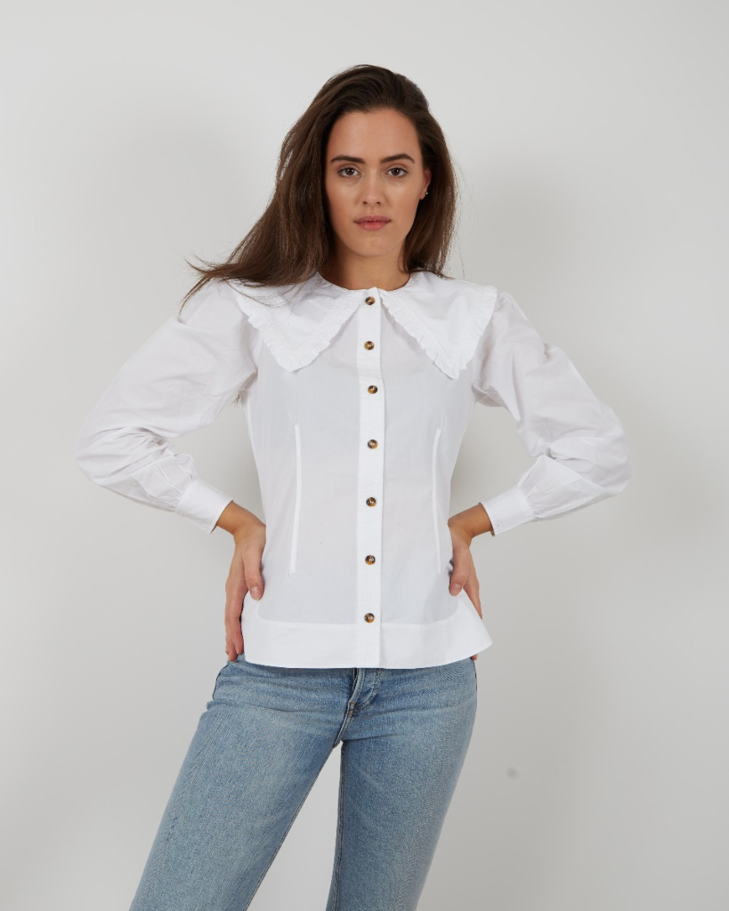 Ganni Poplin cotton blouse white