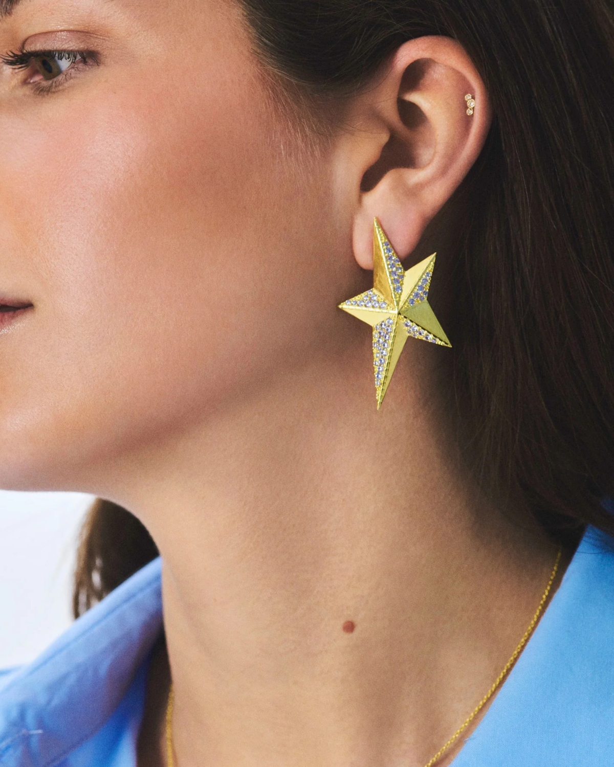 Anna + Nina Single Interstellar Stud Gold Plated