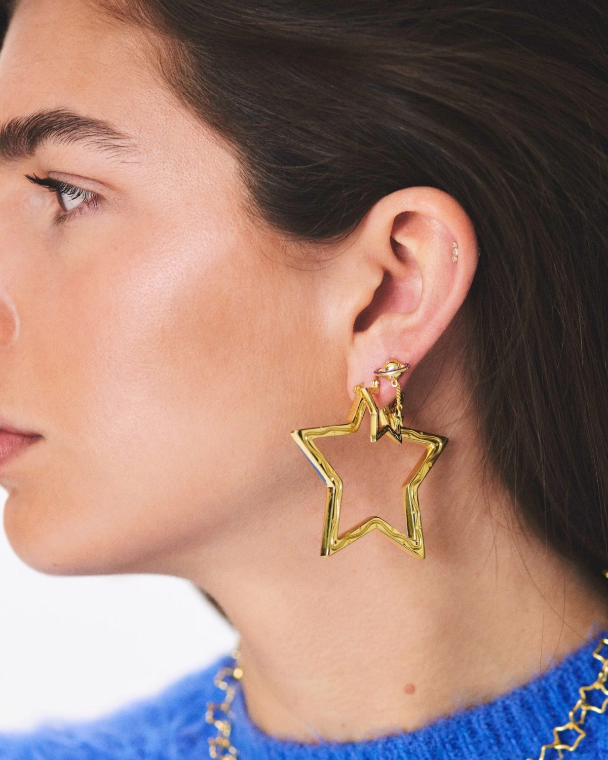 Anna + Nina Large Funky Star Hoop Earrings Gold Plated
