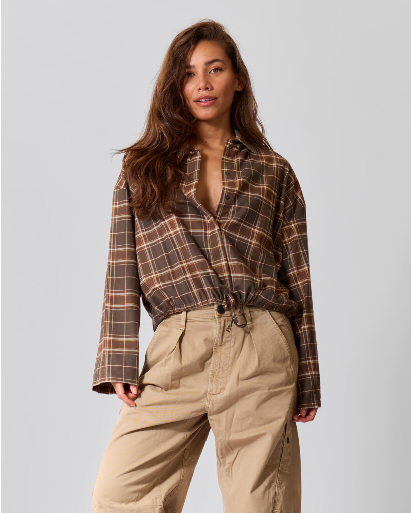 Fionel Short Blouse Brown Check