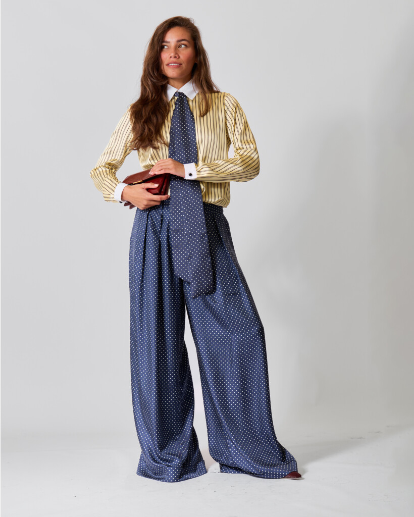 Mila Navy Silk Polka Dot Trousers