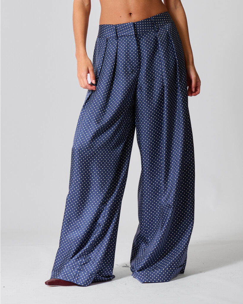 Mila Navy Silk Polka Dot Trousers