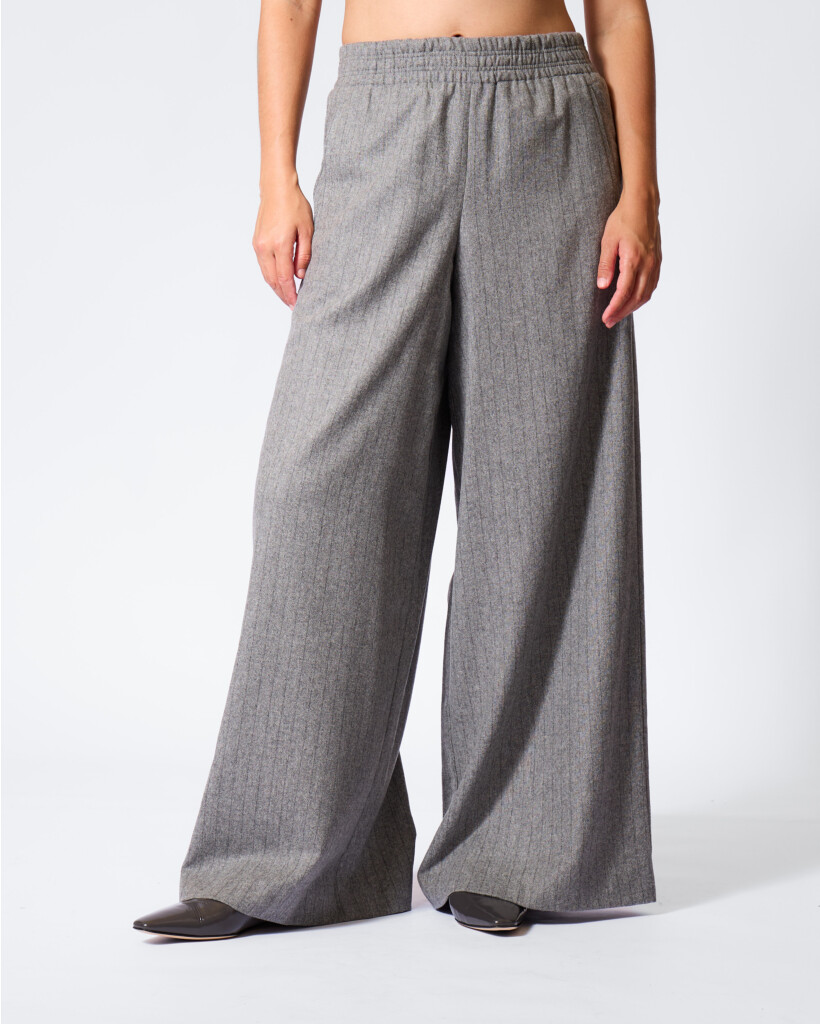 Wide-Leg Pull-On Wool-Blend Trousers - Grey