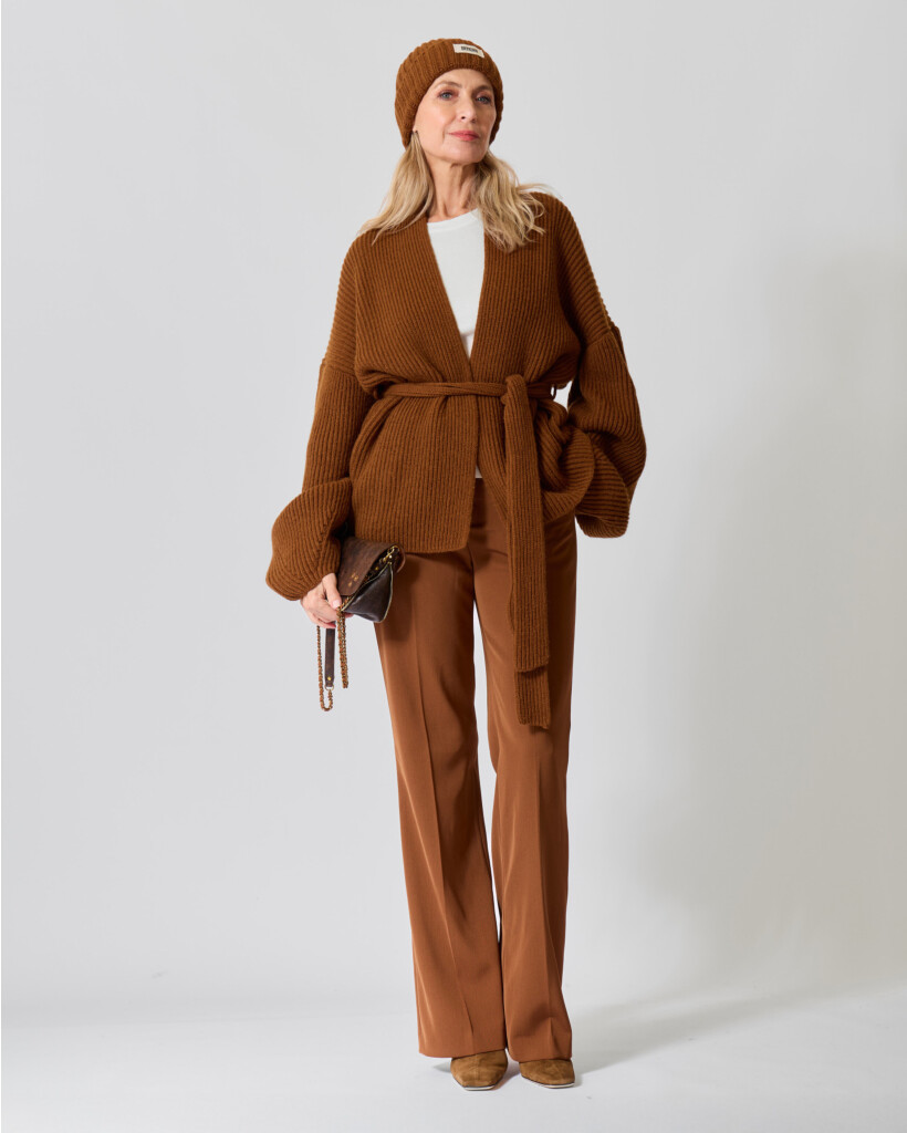 Wilkie Wool-Blend Ribbed Cardigan Cognac