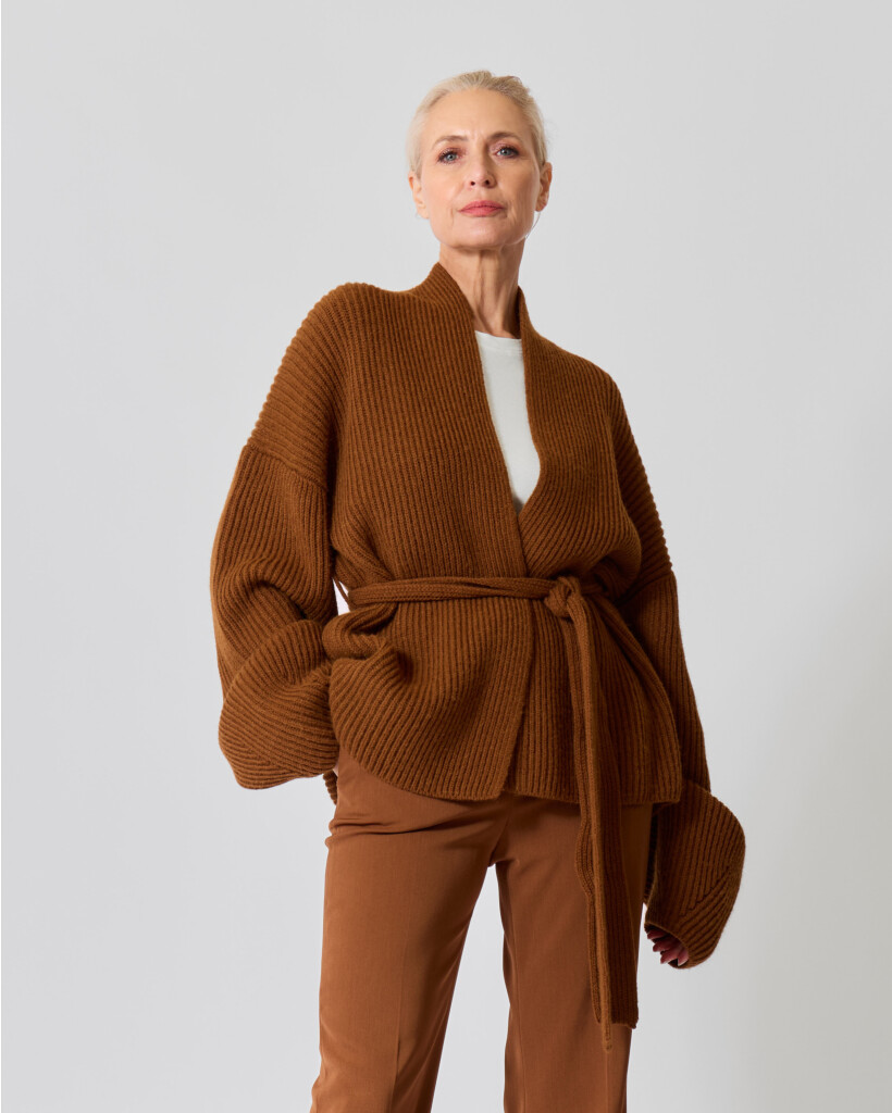 Wilkie Wool-Blend Ribbed Cardigan Cognac