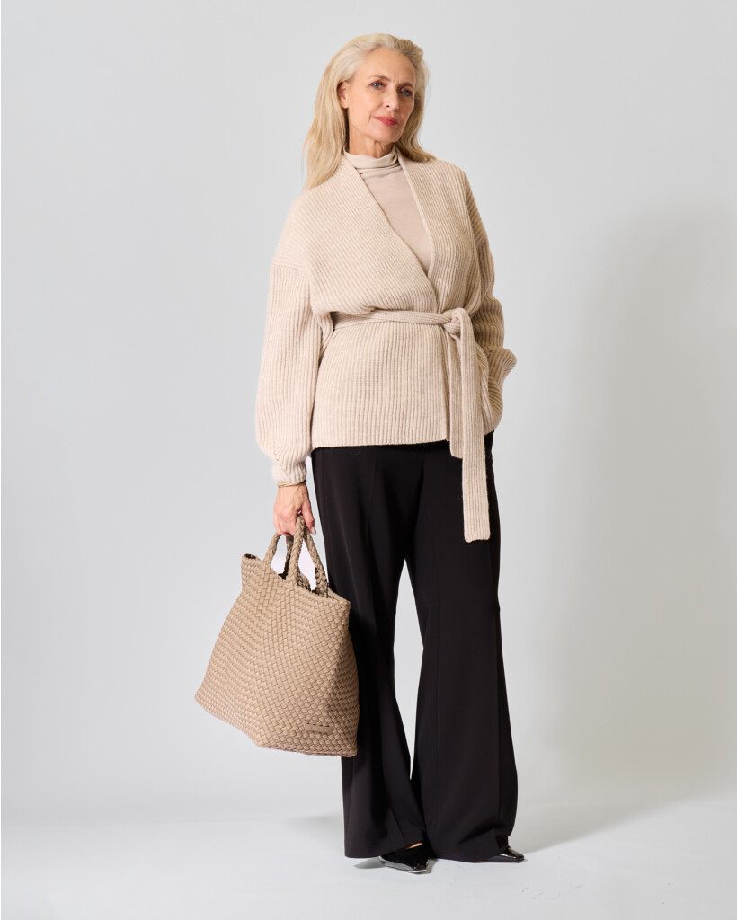 Wilkie Wool-Blend Ribbed Cardigan Beige