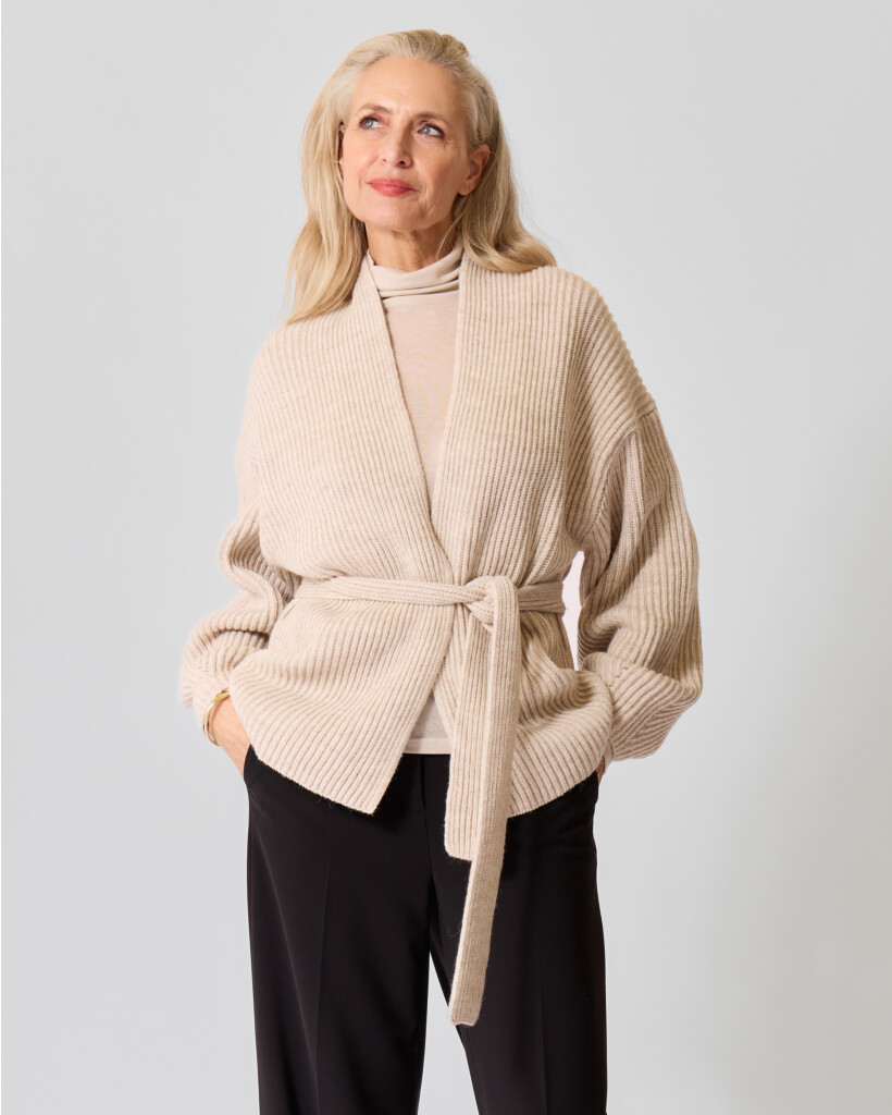 Wilkie Wool-Blend Ribbed Cardigan Beige