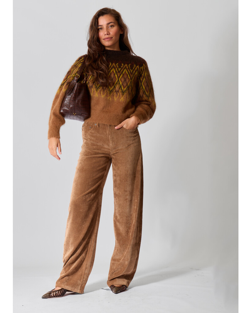 Ginnifer Wool Blend Jacquard Sweater Brown