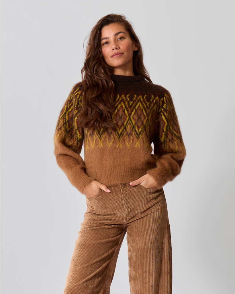 Ginnifer Wool Blend Jacquard Sweater Brown