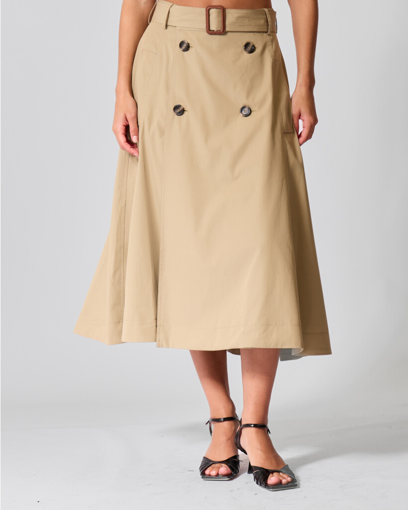 Stella Belted Trench-Style Skirt Beige