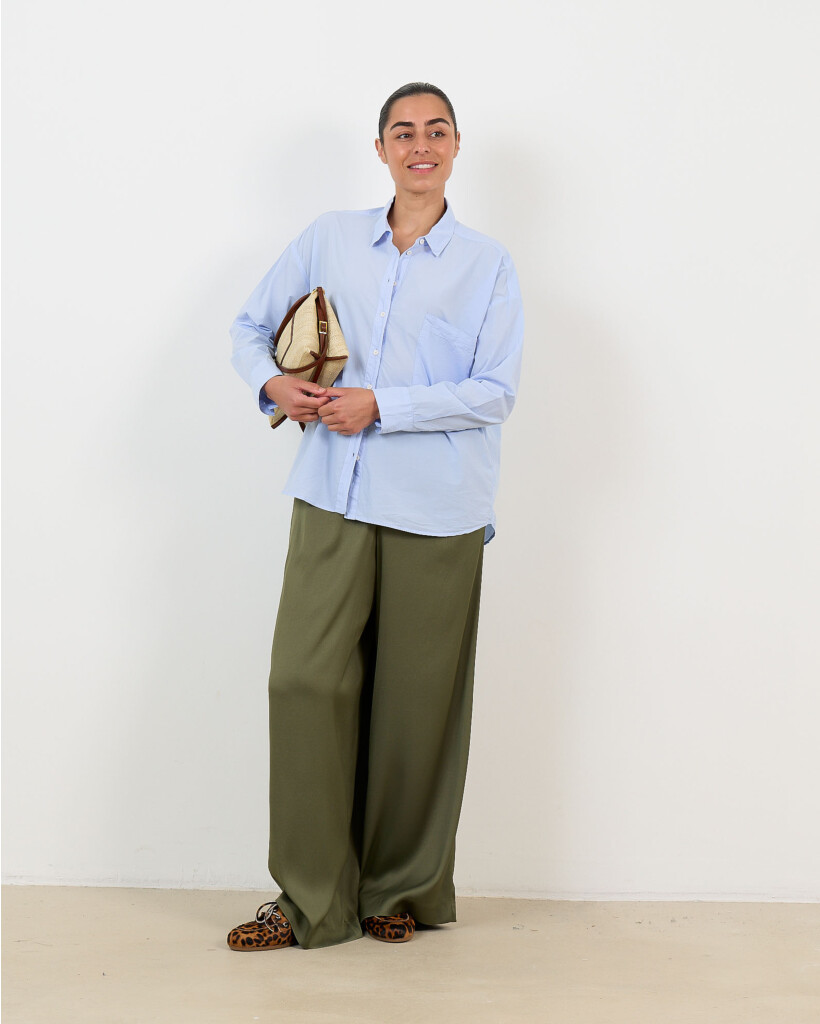 Tweezer Wide-Leg Trousers in Satin Green