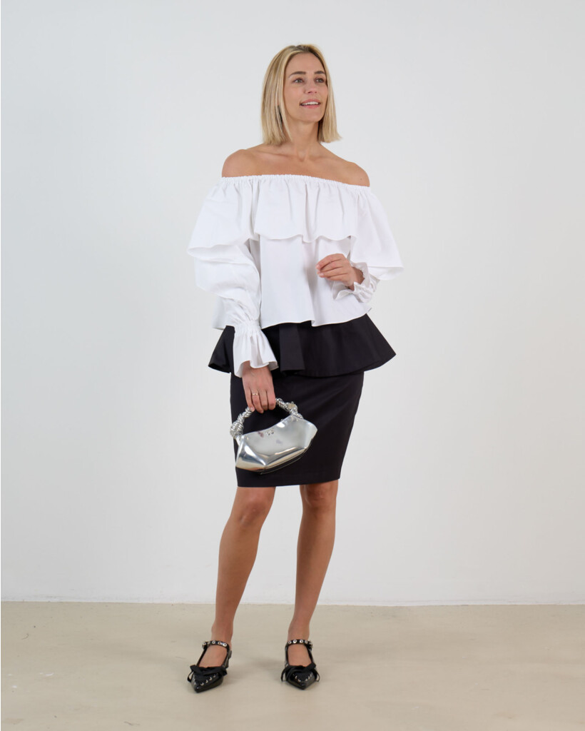 Dakota Peplum Straight Midi Skirt in Black