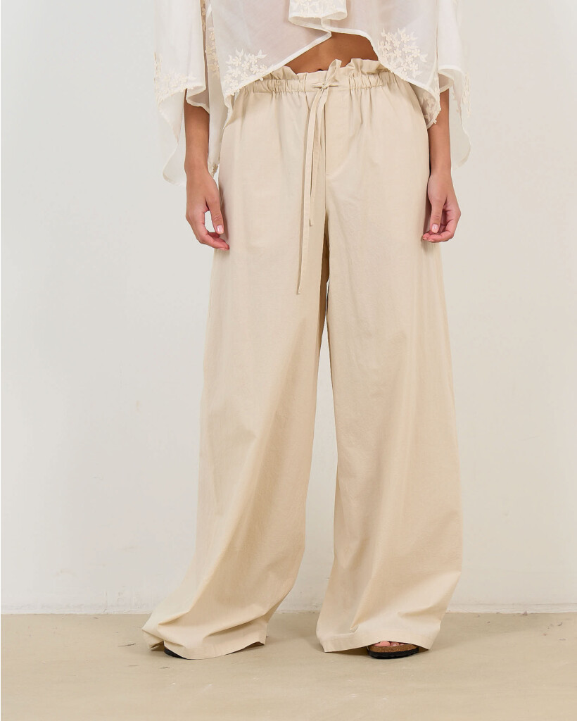Dwindle Flowy Paperbag Trousers - Beige
