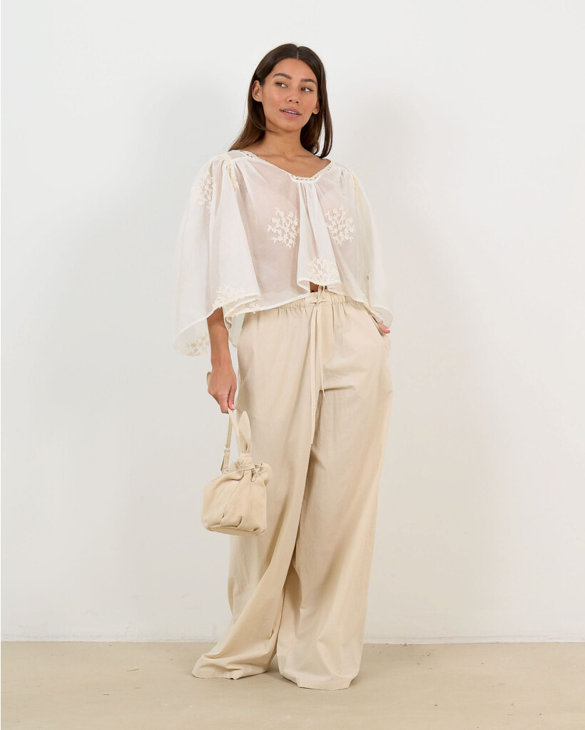 Dwindle Flowy Paperbag Trousers - Beige