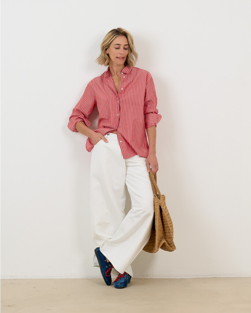 Yorke Long-Sleeve Blouse White with Red Stripes