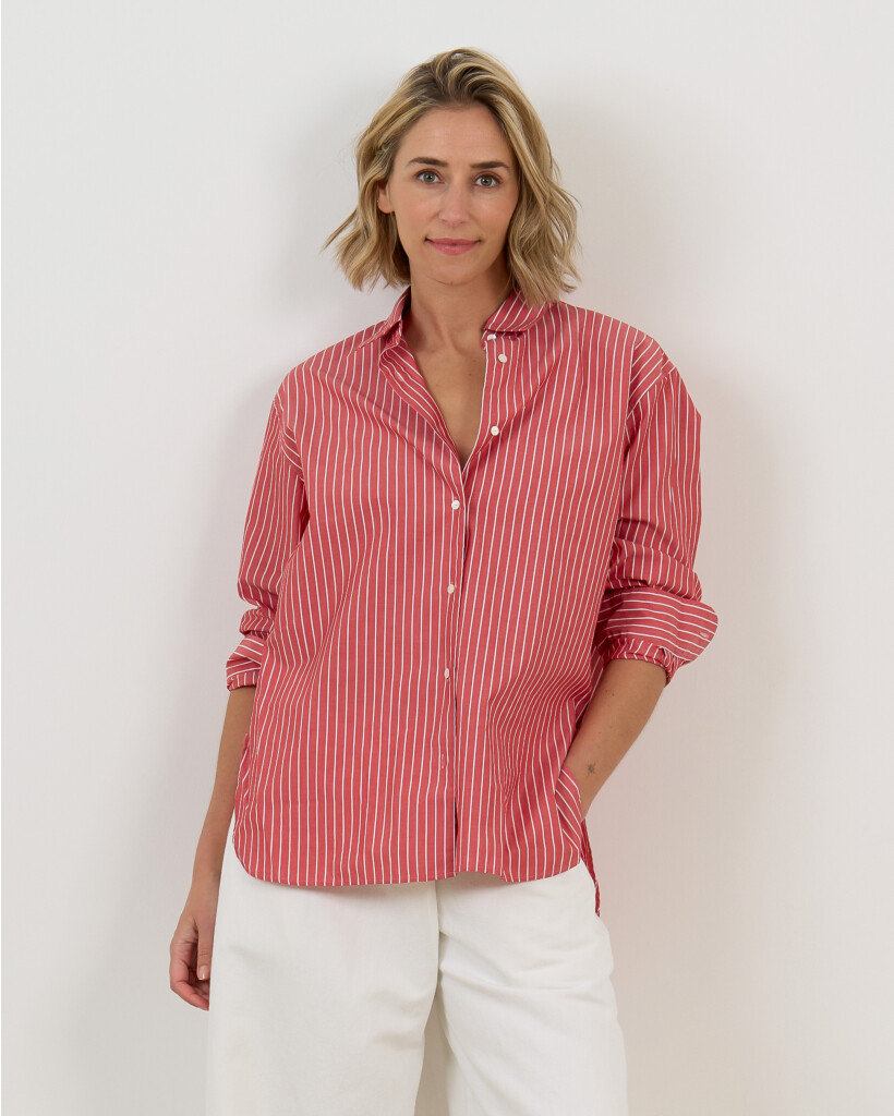 Yorke Long-Sleeve Blouse White with Red Stripes