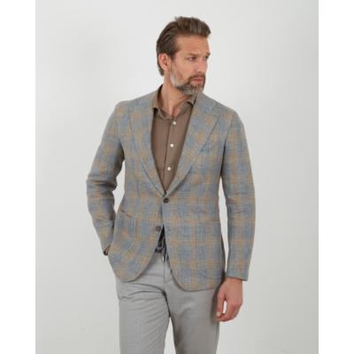 Orazio Luciano Blazer Single Breasted Gray Camel Check