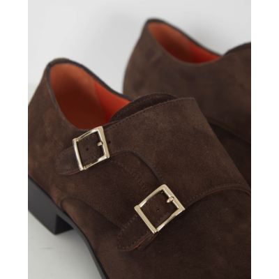 Santoni  Brown Suede Monk Strap Shoe
