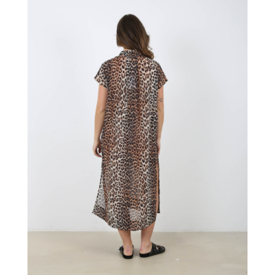 Ganni Long Kaftan Dress Leopard