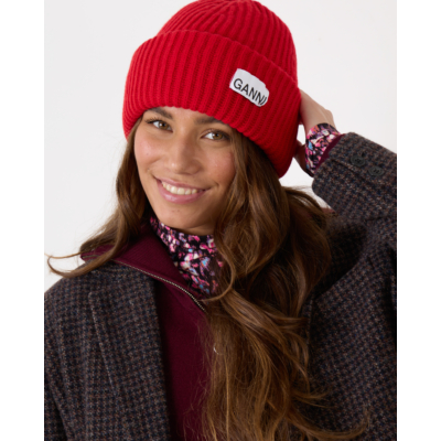 Ganni Rib Beanie Racing Red