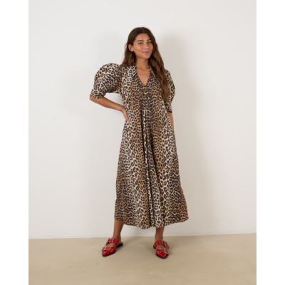 Ganni Leopard Cotton Poplin Maxi Dress