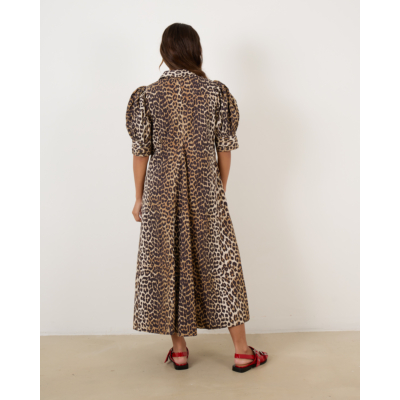 Ganni Leopard Cotton Poplin Maxi Dress