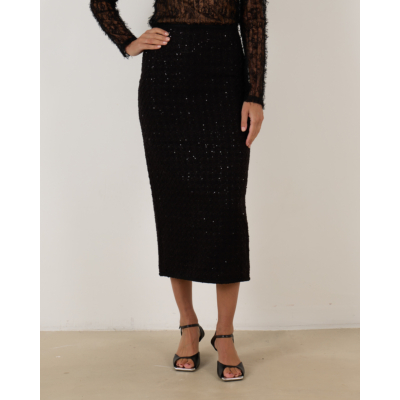 Rotate Boucle maxi skirt black