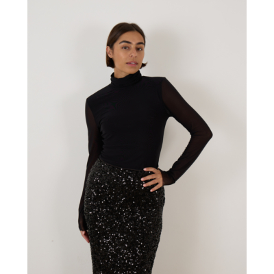 Ganni Mesh Long Sleeve Black
