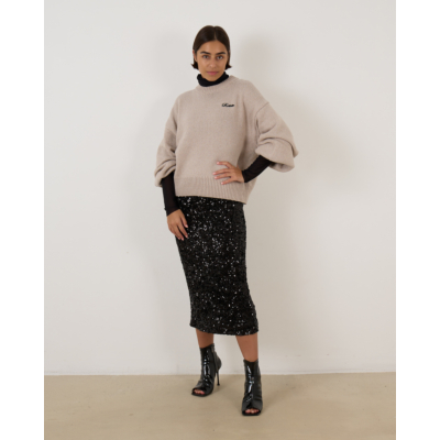 Rotate Sequins Midi Pencil Skirt Black