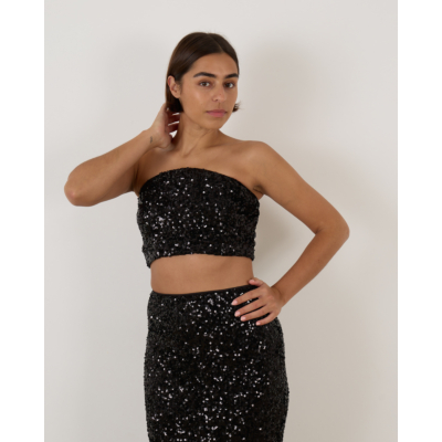 Rotate Sequins Crop Top Black