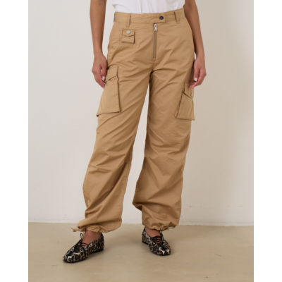 Ganni Camel Washed Cotton Twill Trousers