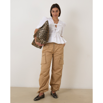 Ganni Camel Washed Cotton Twill Trousers