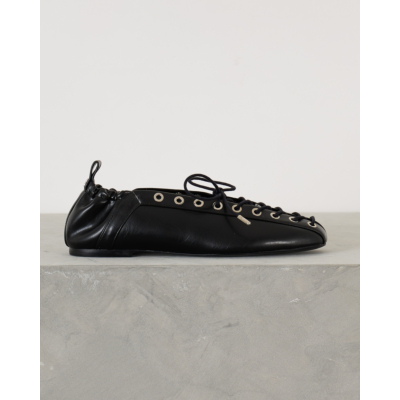 Ganni Oleatex Lace-Up Ballerinas Black