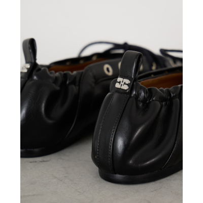 Ganni Oleatex Lace-Up Ballerinas Black