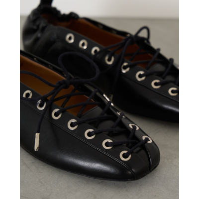 Ganni Oleatex Lace-Up Ballerinas Black