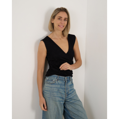 Iro Fizou Draped Lurex Top Black
