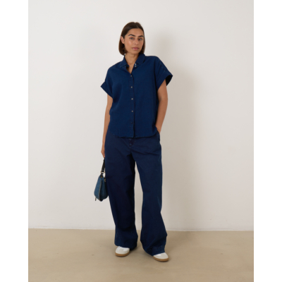 Closed Blouse Korte Mouw Dark Blue