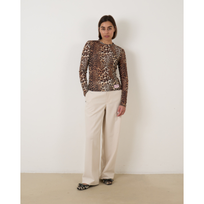 Ganni Leopard Mesh Long Sleeve Tee