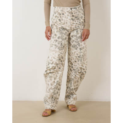 Rotate Printed Denim Cargo Pants Snow Leopard