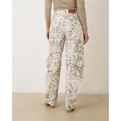 Rotate Printed Denim Cargo Pants Snow Leopard