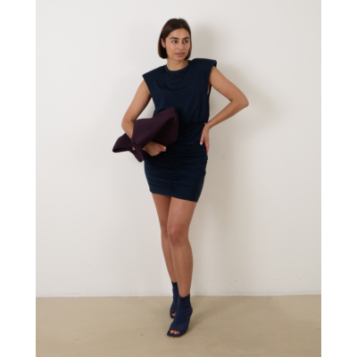 Rotate Slinky Ruched Mini Dress Dark Blue