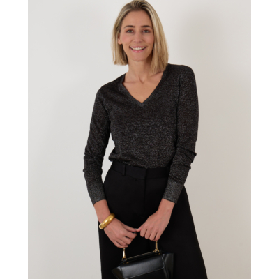 Joseph Lurex Knit V Neck Jumper Black